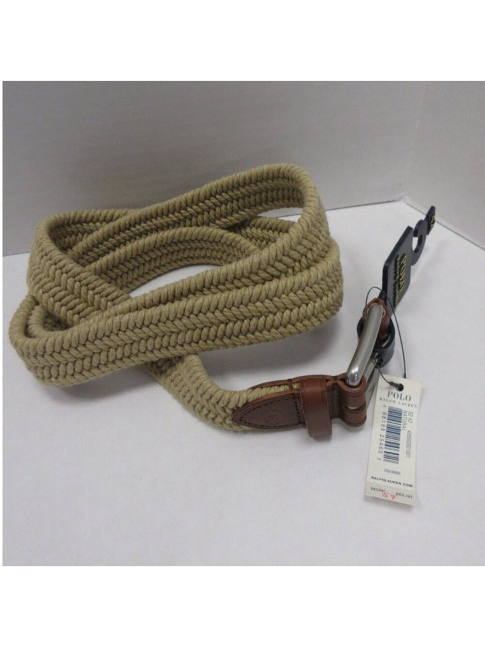 VGT Polo Ralph Lauren Belt 42 Braided Rope Silver Buckle Leather Trim
